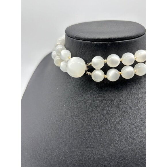 Vintage Lucite Beads, Pale Blue Moonglow, Double Strand Necklace, Sterling Clasp - Picture 6 of 9